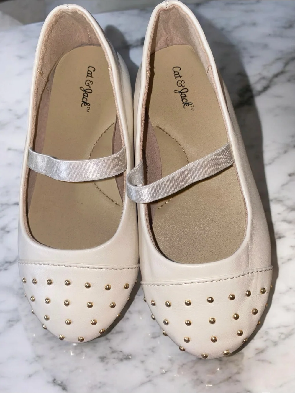 Cat & Jack Toddler Girl Cream Studded Mary Jane Flats - Size 9T